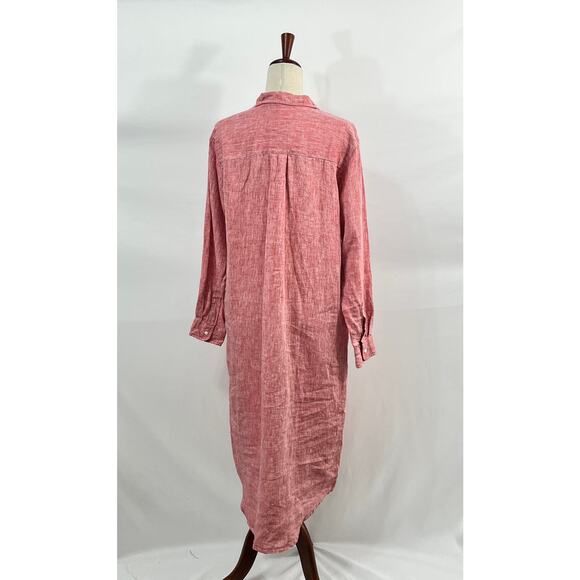 FRANK & EILEEN Sz M Medium Pink Red Linen Rory Maxi Shirt Dress - Picture 8 of 12